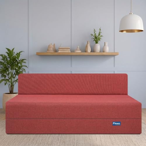 Image of Starlon 3 Seater Foldable Sofa Cum Bed 3-in-1 with Washable Jute Fabric Cover, Space Saving Guest Bed for Living Room & Apartment, Royal Maroon 6x6 Ft