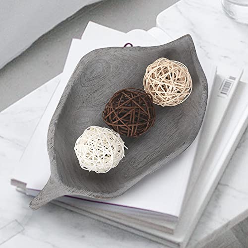 Oakrain Wooden Decorative Dough Bowl for Decor, Leaf Shaped Wooden Bowls with Handle, Hand Carved Dough Bowl for Farmhouse Vintage Rustic Decor(15.7"x 9.1" Grey) Oakrain Wooden Decorative Dough Bowl for Decor, Leaf Shaped Wooden Bowls with Handle, Hand Carved Dough Bowl for Farmhouse Vintage Rustic Decor(15.7"x 9.1" Grey)