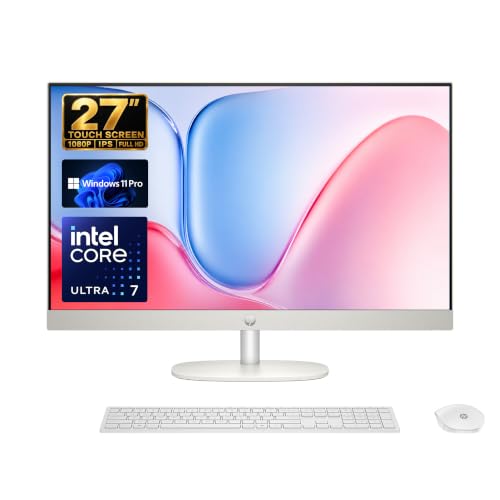 Image of Customized HP 27 inch All in One FHD Touch-Screen Business Desktop Computer, Intel Core Ultra 7 12-Core Processor, 8 /16 /32 /64GB DDR5, 512GB /1TB /2TB SSD, Wireless KB & Mouse, Windows 11 Pro, White
