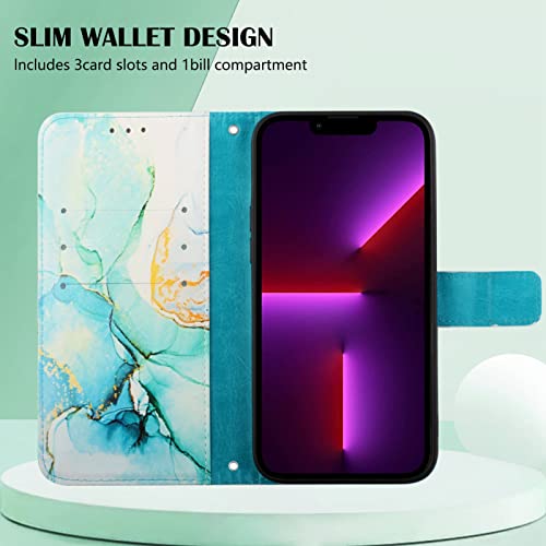 IMIRST Wallet Case for iPhone 14 Plus (6.7'') Faux Leather Flip Book Style Card Slot Embossing Holder Folio Stand View Protective Cover Pouch for Apple iPhone 14 Plus. YBD Marble Green - Image 2