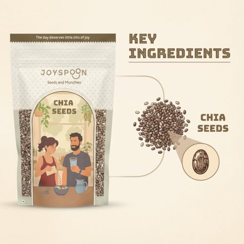 Image of JoySpoon Chia Seeds, 200g Rich in Fiber, Plant Protein & Omega-3 Ideal for Smoothies, Detox Water, Yogurt & Diet Recipes