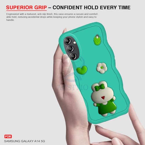 Image of AESTMO Back Case Cover for Samsung Galaxy A14 5G | 3D Cute Fun Cartoon Characters | Anti Slip Grip Cute Wave Curly Frame Shape | Full Body Protection Back Cover for Samsung Galaxy A14 5G (MintGreen)