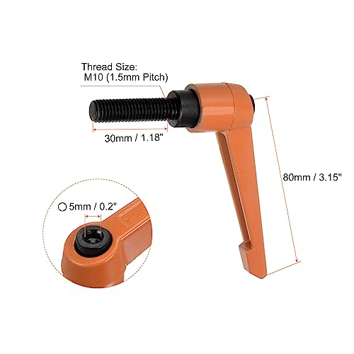 QUARKZMAN 4 Stück Klemmhebel Griff M10 x 30mm Außengewinde Schrauben Spritzbeschichter Kohlenstoffstahl Verstellbare Handgriffe Spannhebel Befestigung für Werkzeugmaschinen Geräte, Orange
