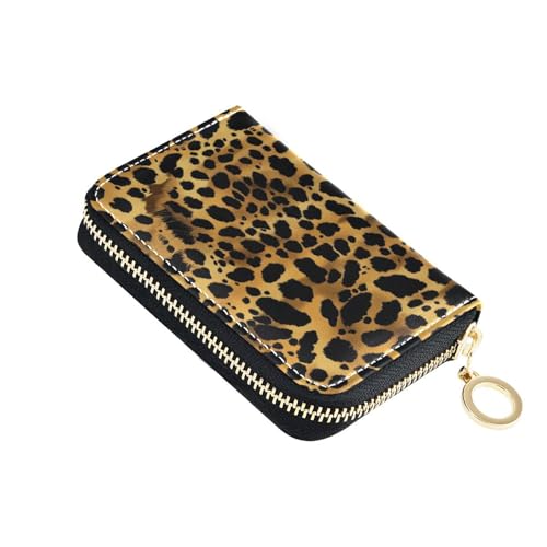 Brown Leopard Print Women’s Zippered Card Case Palm-Sized PU Leather Wallet with RFID Protection Full Zip Design Holds Cards Coins & Cash for Everyday or Travel Use