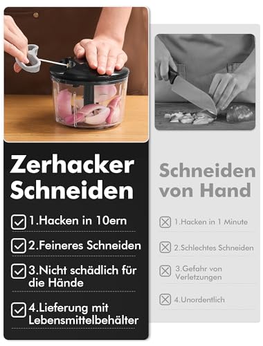 GDL Zwiebelschneider, 800ML Zwiebel Zerkleinerer mit Edelstahlklingen, Multizerkleinerer Gemüseschneider für Gemüse, Obst, Nüsse, Knoblauch, Babynahrung. (Schwarz) 3