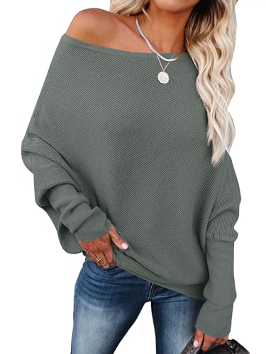 Image of ANRABESS Womens Off Shoulder Sweaters 2026 Fall Long Batwing Sleeve Loose Fit Knit Tops Casual Pullovers Jumpers