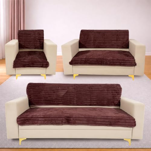 Image of Homerz Premium Rabbit Fur Sofa Cover with Anti-Skid Backing, Soft Plush Fabric Sofa Protector for Living Room Furniture (Pink, 6 (3+2+1) Seater, Seat Cover with Backrest)