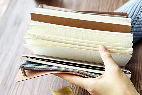 Travel Journal for Men & Women| Refillable Vegan Leather Travelers Notebook with Zipper Jean Pocket | Faux Leather Journal | Vintage Writing Gifts for Women (Brown, L-8.6''x5'')