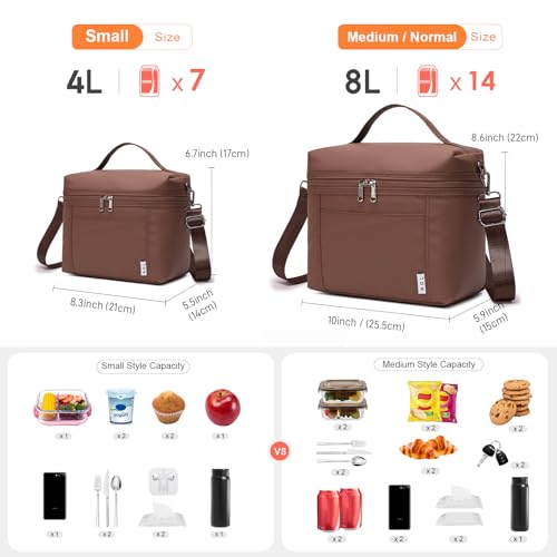 Image of NOL Natural Organic Lifestyle Small Insulated Lunch Bags for Women Cooler Bag Lightweight Nylon Waterproof Lunch Box for Work（Small，coffee）