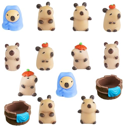 Esculturas de 14 lindas figuras de mini capibara, decoración para tartas, cupcakes, figuras de jardín, accesorios para jardín de hadas, decoración de jardín, adornos para fiestas de cumpleaños