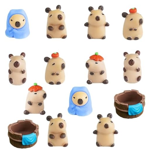 Esculturas de 14 lindas figuras de mini capibara, decoración para tartas, cupcakes, figuras de jardín, accesorios para jardín de hadas, decoración de jardín, adornos para fiestas de cumpleaños