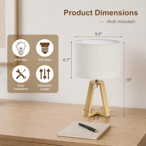 Image of Small Table Lamp, Dimmable Bamboo Bedside Lamp | Mid-Century Modern Style for Bedrooms, Nightstands, Living Rooms, Home Offices, and Reading Nooks