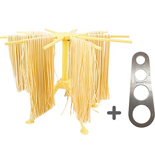 Lanting Foldable Pasta Drying Rack with Stainless Steel Pasta Ruler,Spaghetti/Pasta Drying Rack or Household Noodle Dryer Stander,Compact for Easy Storage,Quick Set-Up,Easy to Cleaning