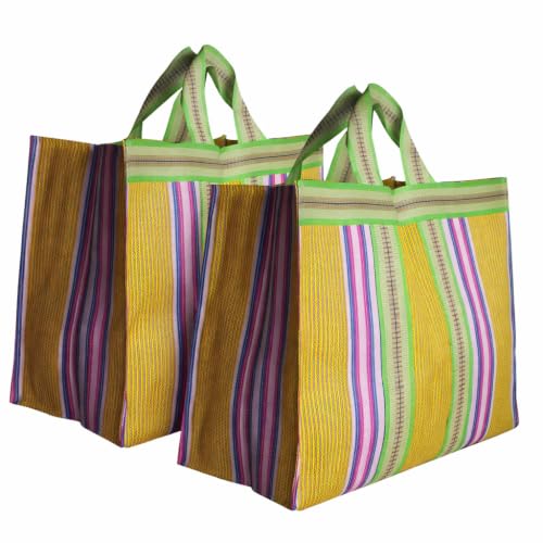 Image of (B2B25NY Unisex Reusable Recycled Multicolour Cloth Tote Cum Handbag Jhola Thela bag vegetable shopping cum storage size 20 x 14 x 9 inch