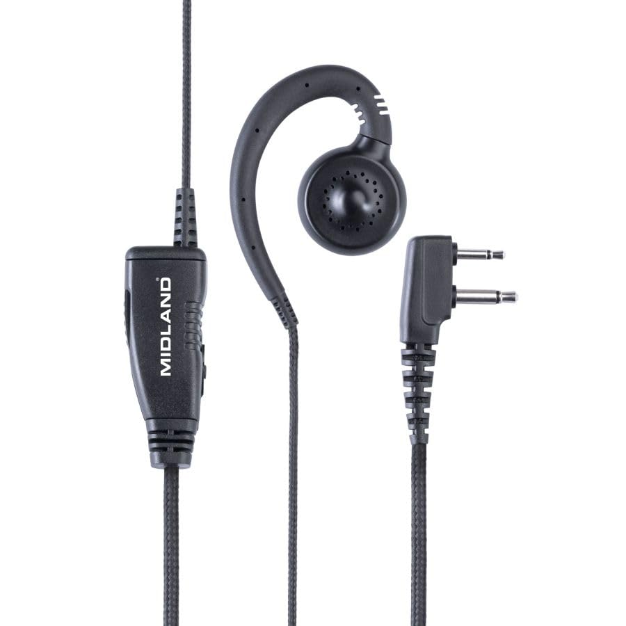 Midland MA29 Secure TX Microphone avec PTT 2 broches Ce modèle est conçu pour être porté sur les deux oreilles, assurant l'hygiène. Le bouton PTT intégré facilite la communication même