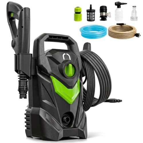 Raganet Hidrolavadora de Alta Presión 1200W 1600 PSI Verde Portátil Auto-Stop Manguera y Accesorios para Lavado de Autos, Motos, Pisos, Patios y...