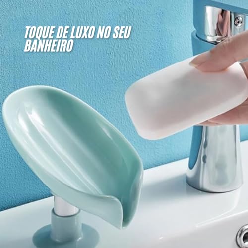 Suporte Folha Porta Sabonete Saboneteira Banheiro Pia com Fixação Ventosa e Escorredor Auto Drenagem