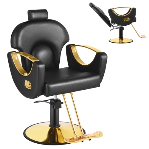 MIMWOW Reclining Salon Chair for Hair Stylist, Barber Chair with Heavy Duty Hydraulic Pump, Hair Salon Tattoo Braiding Chair Beauty Spa Equipment, Cool Black