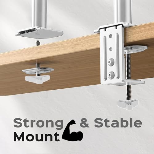 Image of iVOOMi Power Duo White Dual Monitor Stand for Desk with VESA Mount, Adjustable Mechanical Monitor arm with Grommet Mounting Base for 15-34'' 2-22 kgs Screens, VESA Compliant Up to 100 x 100mm