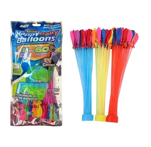 Self Sealing Water Balloons Pack 111 Quick Fill Balloons in 60 Seconds | Easy Tie Splash Balloons for Kids Summer Outdoor Garden Fun (3 Bunches)