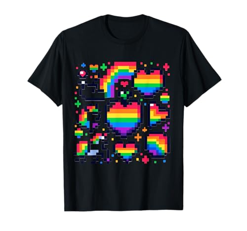 Pixelated Pride Retro Rainbow Lesben Gay CSD Party LGBT T-Shirt