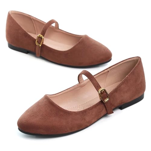 Hee grand Mary Jane Shoes for Women Buckle Strap Ballet Flats Comfortable Leather Dress Shoes