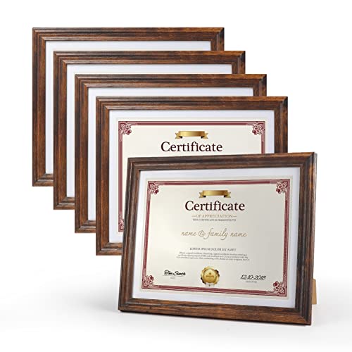 8.5X11 Picture Frame Set Of 5, Rustic Wooden Frames With Mat Display 8.5 By 11 Document Certificate Photos For Wall Or Tabletop #TOP30