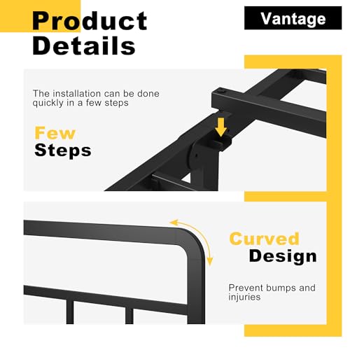 DiaOutro 16 Inch Twin XL Bed Frame with Headboard No Box Spring Needed Metal Platform Heavy Duty Steel Slat Mattress Foundation/Easy Assembly/No Noise/Black