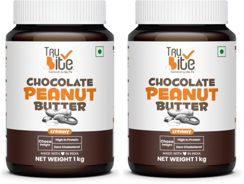 Image of Trubite Chocolate Peanut Butter (Creamy) (1kg) | High in Protein | Goodness of Dark Chocolate | No Cholesterol | Rich in Antioxidant (Pack of 2)