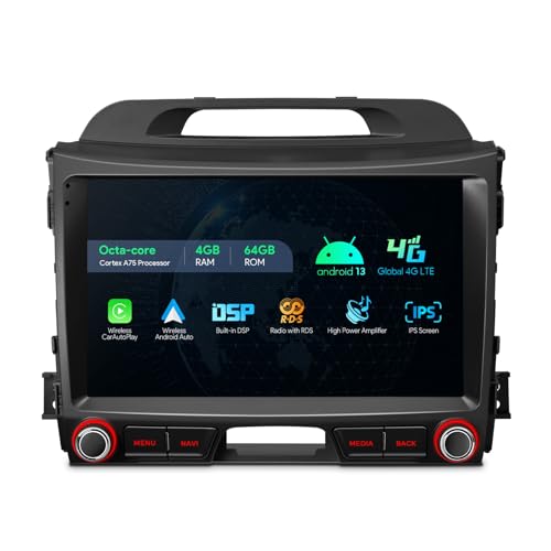 XTRONS Car Stereo for Kia Sportage 2010-2015, Android 12 Octa Core 4GB+64GB Car Radio, 9 Inch IPS Touch Screen GPS Navigation for Car Bluetooth Head Unit DSP Car Play Android Auto 4G LTE