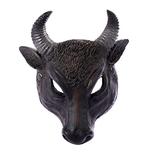 Photo de Mya Réaliste PU 3D Tête De Taureau Horreur Demi Visage Masque Animaux Cosplay Masques Halloween Party Masque Accessoires