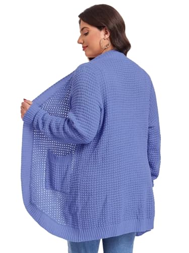 Image of LARACE Long Cardigans for Women Plus Size Tops Open Front Sweaters with Pockets Waffle Ribbed Sleeve Loose Fall Outwear