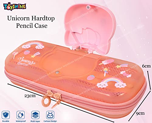Image of Toyshine Ethylene Vinyl Acetate (Eva) I Love Unicorn Hardtop Pencil Case With Multiple Compartments, Kids School Supply Organizer Students Stationery Box, Girls Pen Pouch (Pink)