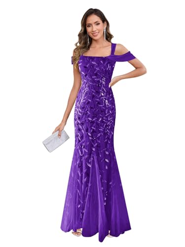 Mermaid Mother of The Bride Dresses for Women Sequin Tulle Off The Shoulder Long Classy Wedding Guest Gown