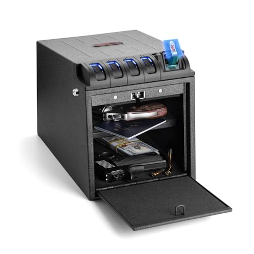 MAXSafes Drop Down Vault with Super Biometric Finger Vein Recognition lock, Fast auto-open Handgun Box, Quick-access Pistol Safe Wall Mounting for Desk Table, CA DOJ approved