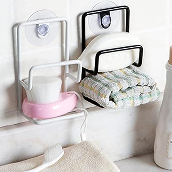 Wall Mounted Rag Shelf Kitchen Suction Cup Drain Rack Sink Storage Rack Sponge Holder Sink Easy to Install, Black