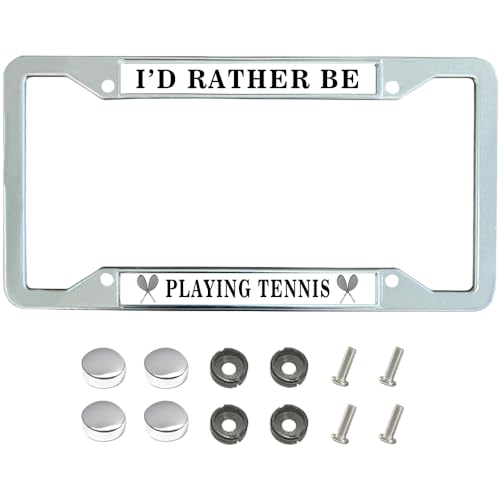 Table Tennis Sport License Plate Frame for Sports Fans, Table Tennis Pride Stainless Steel License Plate Frame, I'd Rather Be Playing Table Tennis License Plate Frame with Chrome Screw Caps