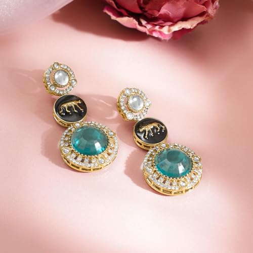 Image of Rubans Drop Earrings American Diamond Crystal Stylish Trendy Jewellery Gift for Women & Girls