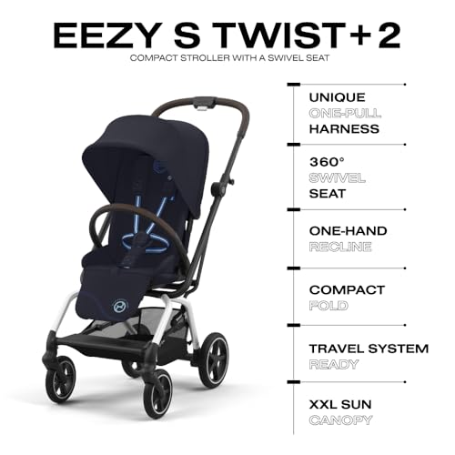 Image of CYBEX Eezy S Twist +2 V2 Baby Stroller with 360 Rotating Seat for Infants 6 Months and Up - Compatible with CYBEX Car Seats, Dark Blue