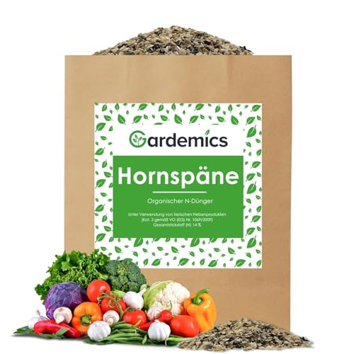 Gardemics Hornspäne 25 Kg - Hornspäne Naturdünger, natürlicher Langzeitdünger für Garten, Rasen & Hochbeet – organischer Stickstoffdünger aus 100 % Horn