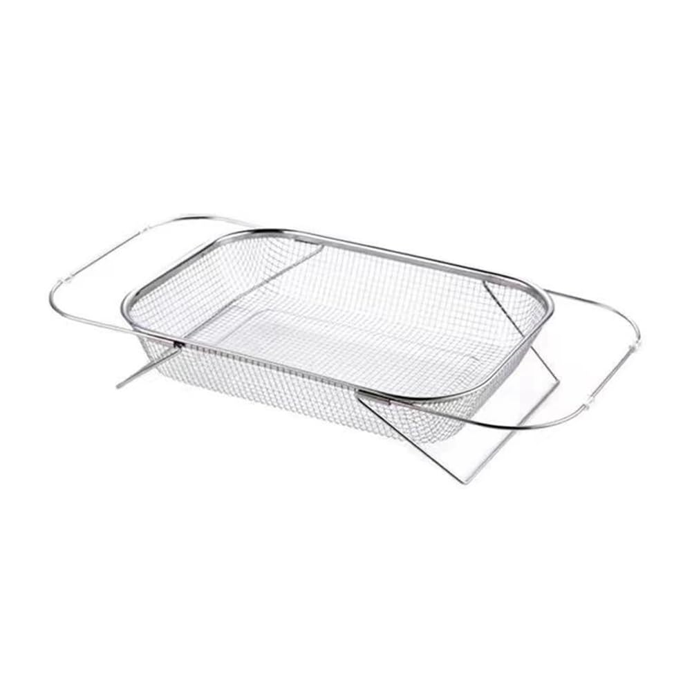 CTRLZS Stainless Steel Retractable Drain Basket Grip Handles Oval Colander Sink Vegetables Draining Rack Home Storage Basket XL