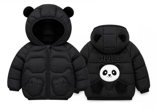 Image of Bold N Elegant Cartoon Bear Kids Shiny Sparkling Quilted Winter Warm Standard Length Wool Blend Hood Jacket Coat Bomber Puffer Jacket for Boys Girls Kids