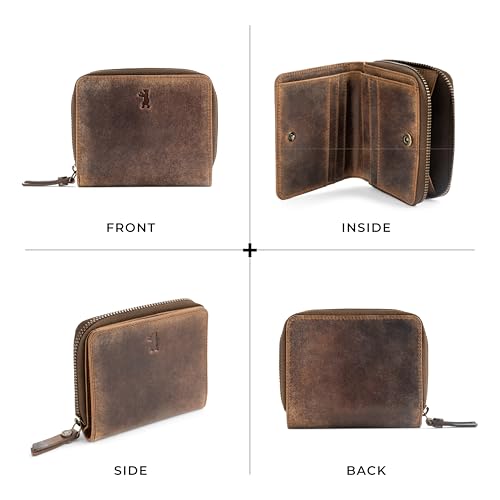 Image of BERLINER BAGS Full Grain Leather Small Wallet Women Sara, Gift Box, Brown