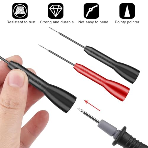 Image of STHIRA Automotive Test Probe Needles, 2Pcs Red & Black 0.2mm Signal Testing Pins for Car Electrical Diagnostics, 600V /10A Non-Destructive Insulation Wire Piercing Needle, Multimeter Circuit Probes
