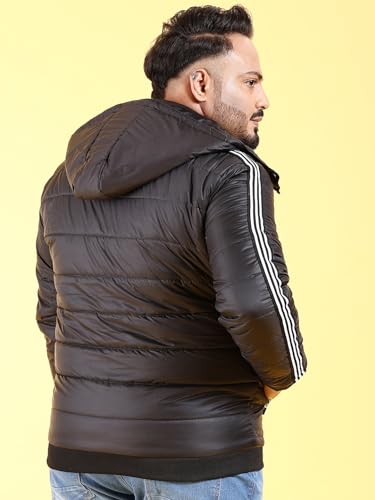 Image of Hardsoda Men Black Plus Size Solid Hooded Quilted Jacket