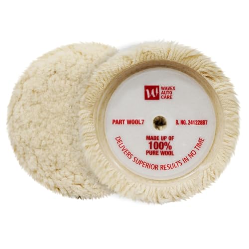 Image of Wavex Wool Polishing Pad 7 Inch | 100% Pure Wool Cutting Pad for Rotary Polishers | Heavy Cut for Oxidation, Scratches, Swirl Marks | Compatible with Compounds, Polishes and Cleaners