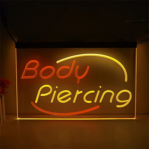 REWIS Insegne al Neon a LED per Piercing, alimentate Tramite USB con 3 Livelli di intensità Luminosa, Ideali per Decorare Le pareti di Negozi di Piercing.,Red Yellow,30x20cm