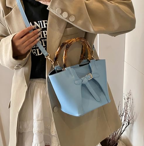 Women’s Bucket Bag Trendy Crossbody Bags For Women Vegan Leather Bamboo Handle Shoulder Handbags Spring Summer Travel Purse3