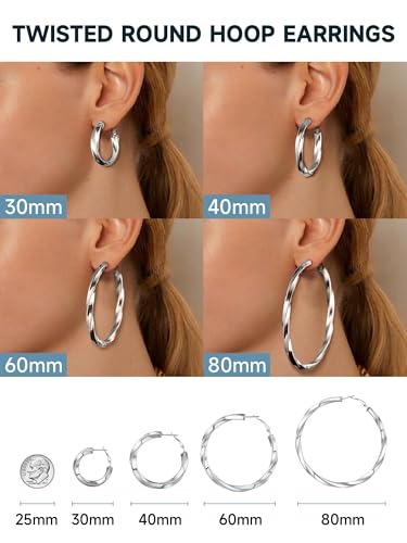 Image of Stainless Steel Chunky Hoop Earrings For Women, Minimalist and Chic, Black /Gold Plated, Round Hoops Earrings Hypoallergenic, Size: 30mm /40mm /60mm /80mm, Come with Box