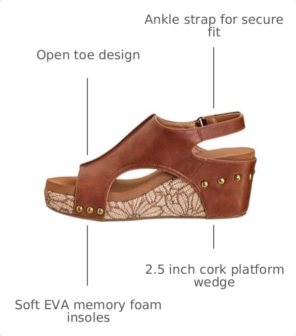 Image of Corkys Footwear Womens Carley Wedges, Featuring Corkys EVA Foam Cushioned Insoles, A 2.5 Inch Heel, Lightweight For All Day Wear, And Hook And Loop Closure